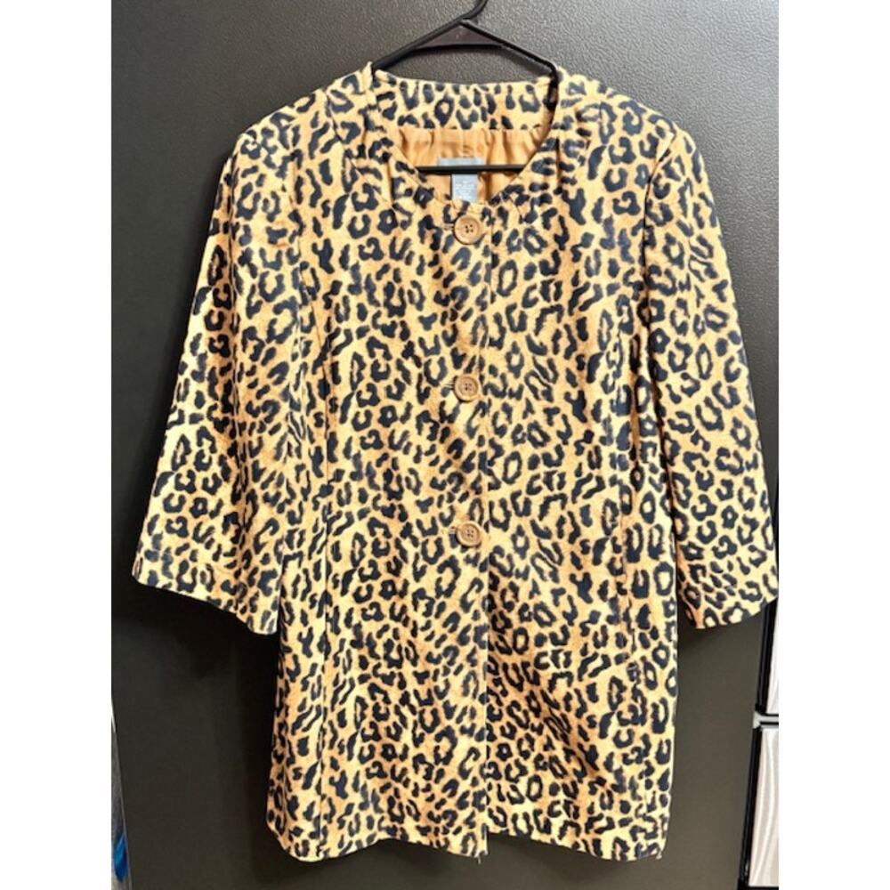 Ellavie Smocked Jacket Leopard Print Button Up Jacket Size 12